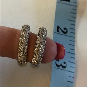 CZ pave oblong hoop earrings silver plated.